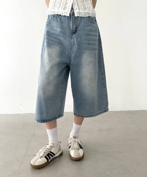 Bamm(バム)の「デニムハーフワイドパンツ(デニムパンツ・レディース・ブラック/ライトブルー・M/L)」の12枚目の写真