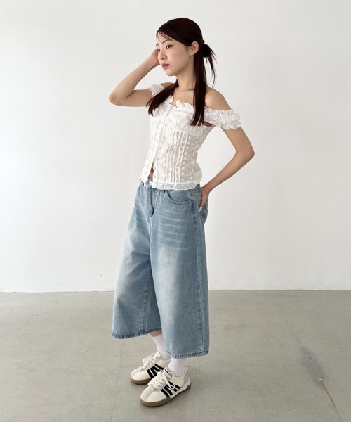 Bamm(バム)の「デニムハーフワイドパンツ(デニムパンツ・レディース・ブラック/ライトブルー・M/L)」の15枚目の写真