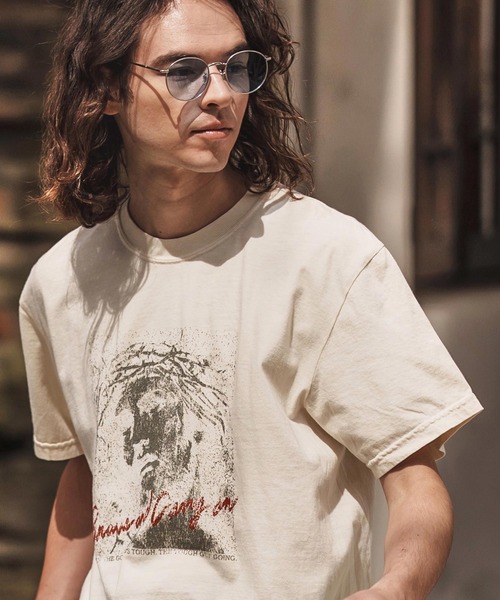CAMBIO(カンビオ)の「mt9730- ピグメントTシャツ_Jesus(Tシャツ/カットソー・メンズ・アイボリー/ブラック系その他/イエロー系その他・S/M/L/XL)」の2枚目の写真