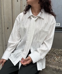 共地ボウタイ付きレースシャツ