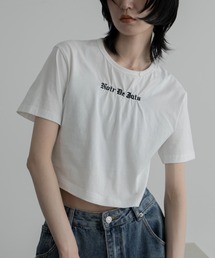 ロゴ刺繍ギャザーショート丈Tシャツ