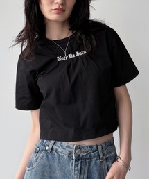 ロゴ刺繍ギャザーショート丈Tシャツ