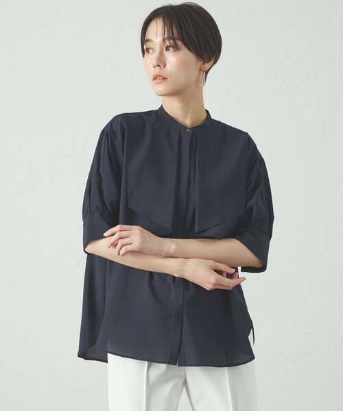 CAST:(キャストコロン)の「【オンでもオフでも活躍】レイヤードショートスリーブブラウス(シャツ/ブラウス・レディース・ホワイト/ネイビー/ブルー系その他2・S/M)」の1枚目の写真