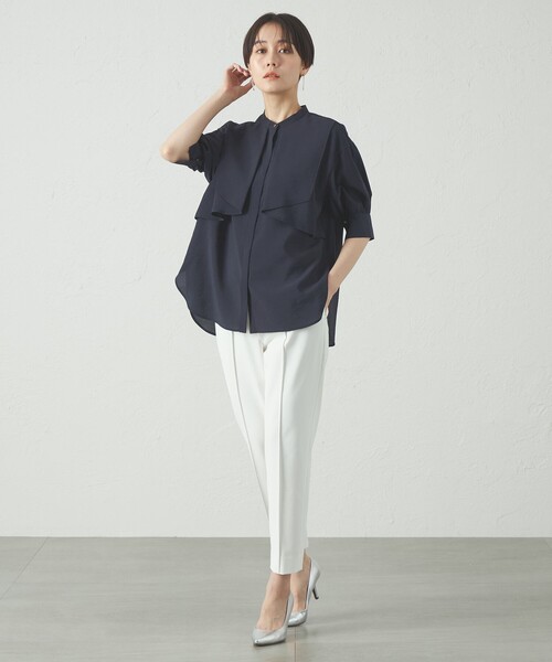 CAST:(キャストコロン)の「【オンでもオフでも活躍】レイヤードショートスリーブブラウス(シャツ/ブラウス・レディース・ホワイト/ネイビー/ブルー系その他2・S/M)」の6枚目の写真