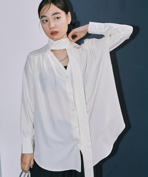 ブラウス シャツ チョーカーネックフレアシャツ レディース STYLEMIXER ブラウス シャツ チョーカーネックフレアブラウス