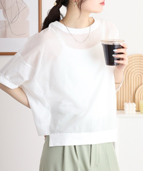 Anna Nicola(アンナニコラ)の「Anna Nicola 異素材切替ドルマンスリーブシアーカットソー 日本製(Tシャツ/カットソー・レディース・オフホワイト/ピンク/ブラック・38)」の20枚目の写真