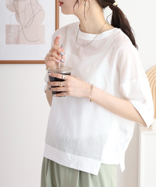 Anna Nicola(アンナニコラ)の「Anna Nicola 異素材切替ドルマンスリーブシアーカットソー 日本製(Tシャツ/カットソー・レディース・オフホワイト/ピンク/ブラック・38)」の21枚目の写真