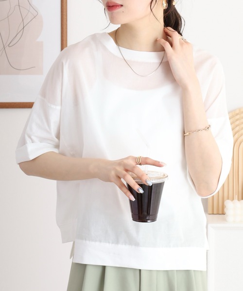 Anna Nicola(アンナニコラ)の「Anna Nicola 異素材切替ドルマンスリーブシアーカットソー 日本製(Tシャツ/カットソー・レディース・オフホワイト/ピンク/ブラック・38)」の22枚目の写真