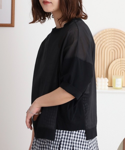 Anna Nicola(アンナニコラ)の「Anna Nicola 異素材切替ドルマンスリーブシアーカットソー 日本製(Tシャツ/カットソー・レディース・オフホワイト/ピンク/ブラック・38)」の14枚目の写真