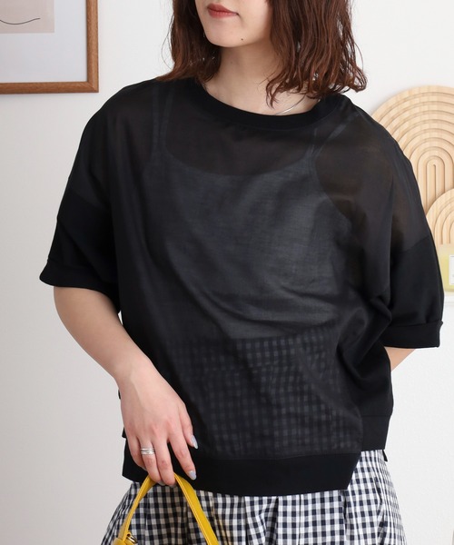 Anna Nicola(アンナニコラ)の「Anna Nicola 異素材切替ドルマンスリーブシアーカットソー 日本製(Tシャツ/カットソー・レディース・オフホワイト/ピンク/ブラック・38)」の15枚目の写真