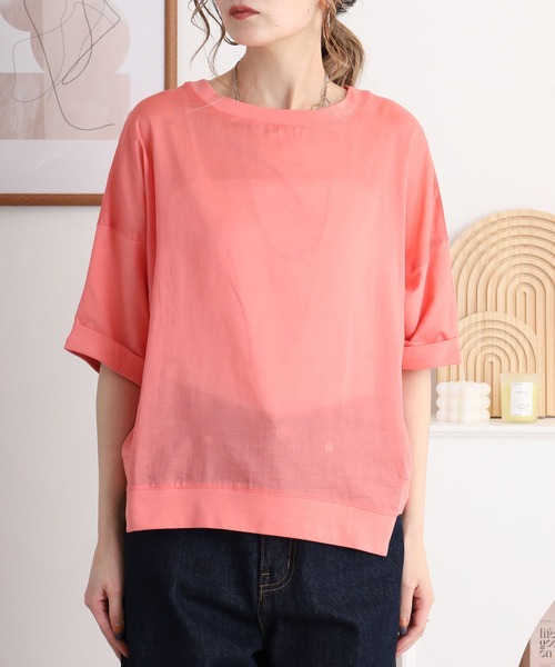 Anna Nicola(アンナニコラ)の「Anna Nicola 異素材切替ドルマンスリーブシアーカットソー 日本製(Tシャツ/カットソー・レディース・オフホワイト/ピンク/ブラック・38)」の6枚目の写真