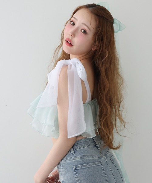 one after another NICE CLAUP（ワンアフターアナザーナイスクラップ）の「swimwear/肩リボンワンショルダー/3点セット（水着・レディース・アイボリー/ブラック/ミント・FREE）」の9枚目の写真