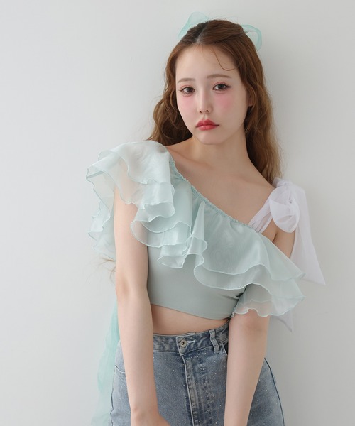 one after another NICE CLAUP（ワンアフターアナザーナイスクラップ）の「swimwear/肩リボンワンショルダー/3点セット（水着・レディース・アイボリー/ブラック/ミント・FREE）」の22枚目の写真