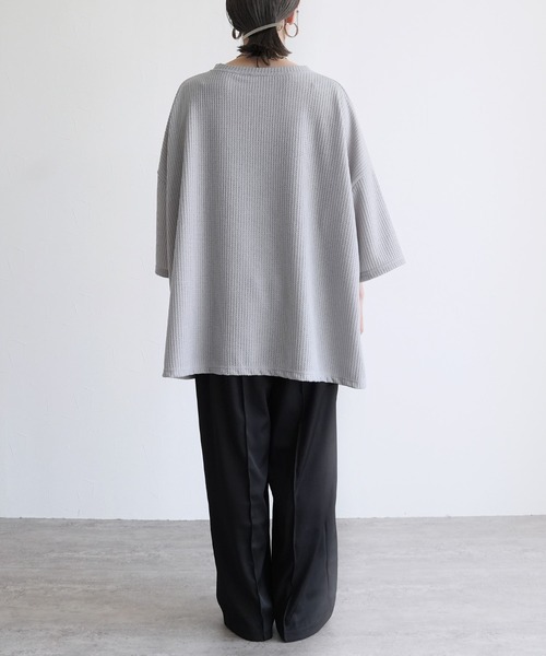 reca(レカ)の「無地/ボーダー柄 ワッフルボックスワイドTシャツ(Tシャツ/カットソー・レディース・ホワイト×ブラウン/ホワイト×ブラック/ブラック/グレー・FREE)」の7枚目の写真