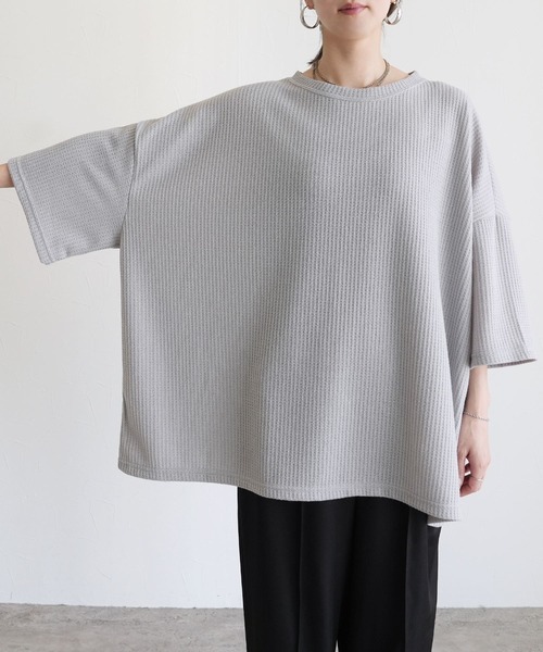 reca(レカ)の「無地/ボーダー柄 ワッフルボックスワイドTシャツ(Tシャツ/カットソー・レディース・ホワイト×ブラウン/ホワイト×ブラック/ブラック/グレー・FREE)」の20枚目の写真