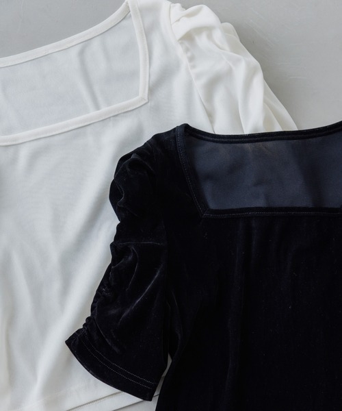 SENEE パフスリーブスクエアネックトップス　黒 puff sleeve square tops（パフスリーブスクエアトップス）（T