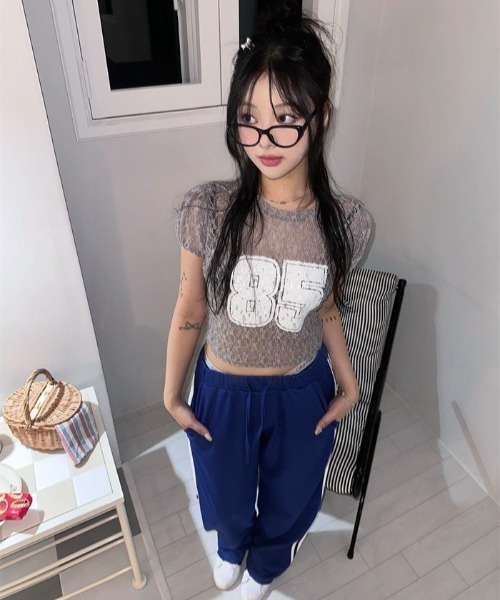 UP START(アップスタート)の「【LAMPOON】レースナンバリングTシャツ(Tシャツ/カットソー・レディース・ホワイト/ピンク/グレー/ブラック・FREE)」の3枚目の写真