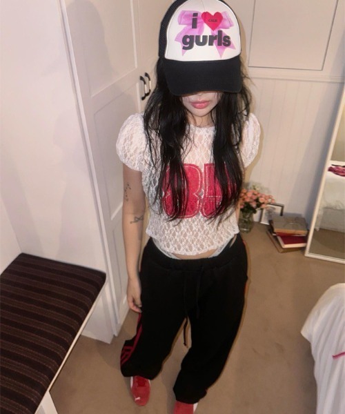 UP START(アップスタート)の「【LAMPOON】レースナンバリングTシャツ(Tシャツ/カットソー・レディース・ホワイト/ピンク/グレー/ブラック・FREE)」の2枚目の写真