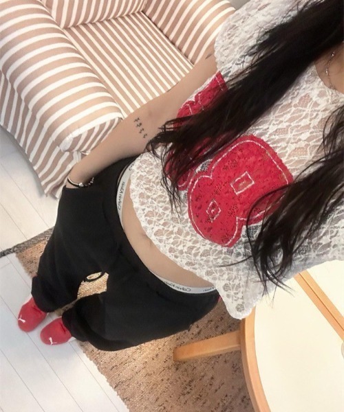 UP START(アップスタート)の「【LAMPOON】レースナンバリングTシャツ(Tシャツ/カットソー・レディース・ホワイト/ピンク/グレー/ブラック・FREE)」の19枚目の写真