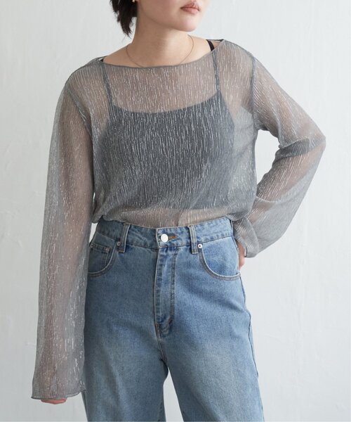 VENCEEXCHANGE(ヴァンスエクスチェンジ)の「ラメプリーツボートネックプルオーバー(Tシャツ/カットソー・レディース・ブラック/アイボリー/グレー・FREE)」の14枚目の写真