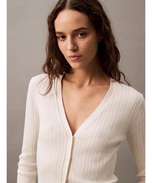 Calvin Klein（カルバン・クライン）の「コットリブ カーディガン（カーディガン/ボレロ・レディース・ブラック系その他/オフホワイト・XXS/XS/S）」の13枚目の写真