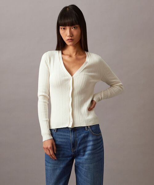 Calvin Klein（カルバン・クライン）の「コットリブ カーディガン（カーディガン/ボレロ・レディース・ブラック系その他/オフホワイト・XXS/XS/S）」の18枚目の写真