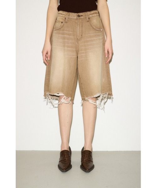 超美品SLY今期25SS完売デニムハーフパンツS セール】THROW RIPPED HALF DENIM PT/BE リップド ハーフ デニム