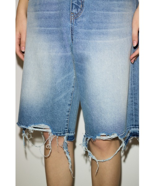 SLY デニムパンツ ハーフパンツ THROW RIPPED HALF DENIM PT/BE リップド ハーフ デニム パンツ