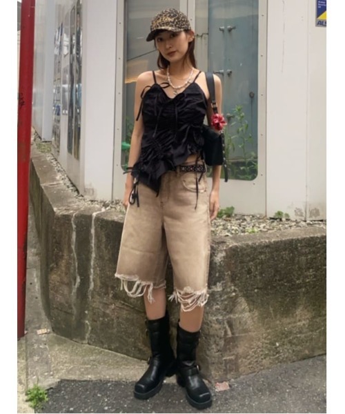 THROW RIPPED HALF DENIM PTハーフデニムパンツ ブラウン セール】THROW RIPPED HALF DENIM PT/BE リップド ハーフ デニム