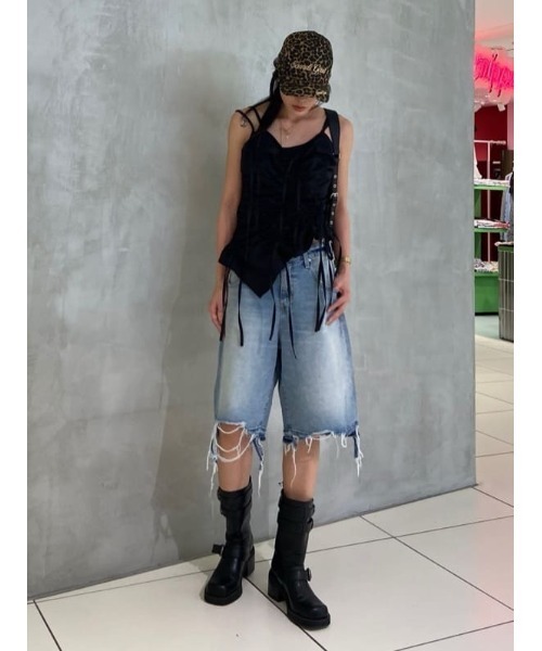 セール】THROW RIPPED HALF DENIM PT/BE リップド ハーフ デニム