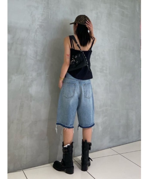 SLY デニムパンツ ハーフパンツ セール】THROW RIPPED HALF DENIM PT/BE リップド ハーフ デニム