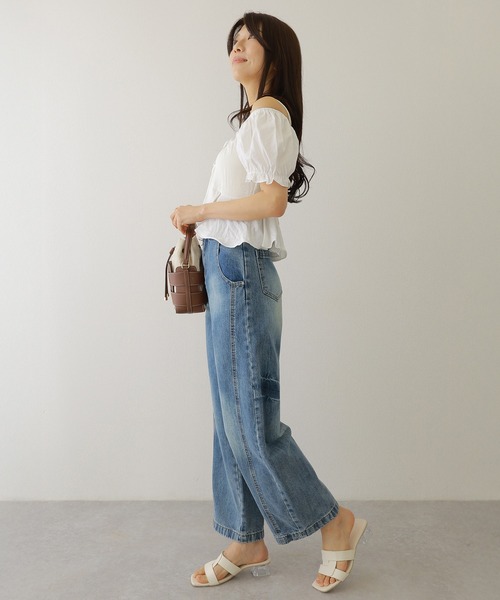 Lace Ladies(レースレディース)の「ウォッシュ加工 ハイウエスト ルーズ ワイドレッグ デニムパンツ(デニムパンツ・レディース・ブルー・XL/L/M/S/XS)」の3枚目の写真