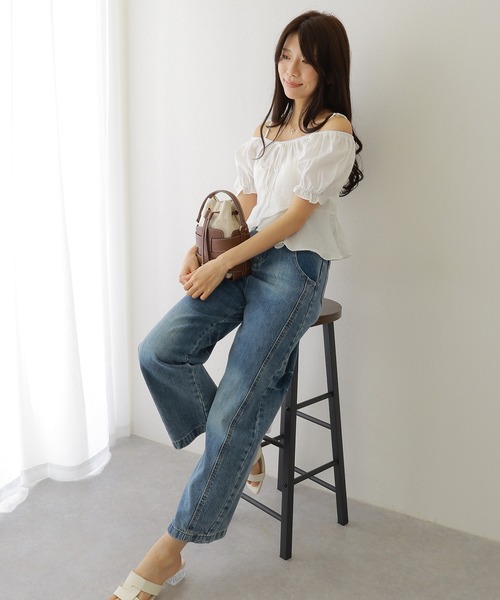 Lace Ladies(レースレディース)の「ウォッシュ加工 ハイウエスト ルーズ ワイドレッグ デニムパンツ(デニムパンツ・レディース・ブルー・XL/L/M/S/XS)」の9枚目の写真