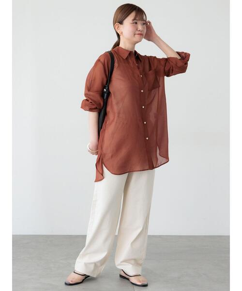 Lugnoncure(ルノンキュール)の「金釦レギュラーカラーシアーシャツ(シャツ/ブラウス・レディース・ブラウン/ブラック/チャコールグレー/オフホワイト・F)」の6枚目の写真