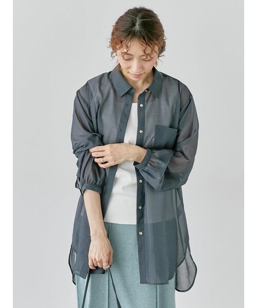 Lugnoncure(ルノンキュール)の「金釦レギュラーカラーシアーシャツ(シャツ/ブラウス・レディース・ブラウン/ブラック/チャコールグレー/オフホワイト・F)」の13枚目の写真