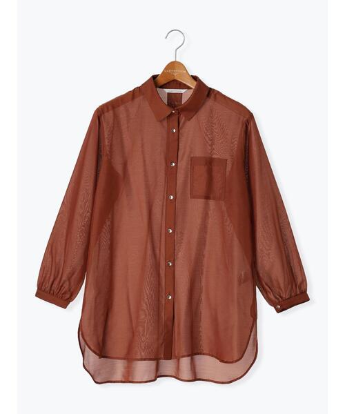 Lugnoncure(ルノンキュール)の「金釦レギュラーカラーシアーシャツ(シャツ/ブラウス・レディース・ブラウン/ブラック/チャコールグレー/オフホワイト・F)」の19枚目の写真