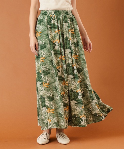 anap mimpi（アナップミンピ）の「ボタニカル柄 レーヨン タック フレア ロング スカート【セットアップ着用可】（スカート・レディース・グリーン/ブラック・FREE）」の13枚目の写真