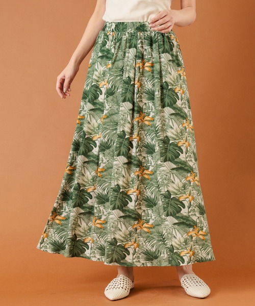anap mimpi（アナップミンピ）の「ボタニカル柄 レーヨン タック フレア ロング スカート【セットアップ着用可】（スカート・レディース・グリーン/ブラック・FREE）」の12枚目の写真