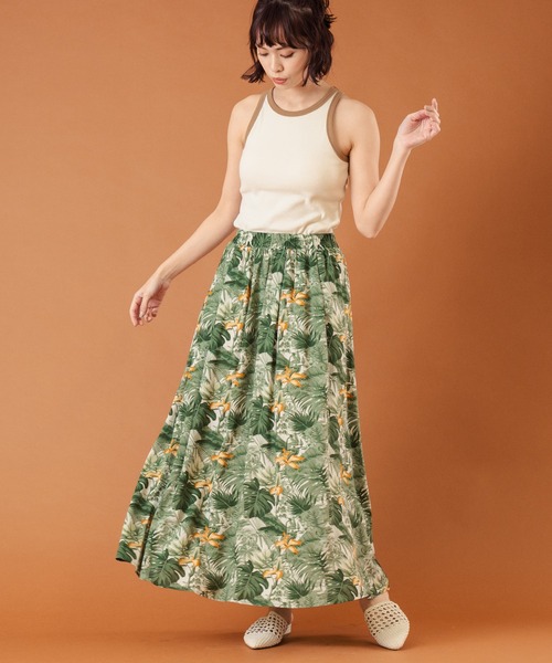 anap mimpi（アナップミンピ）の「ボタニカル柄 レーヨン タック フレア ロング スカート【セットアップ着用可】（スカート・レディース・グリーン/ブラック・FREE）」の14枚目の写真