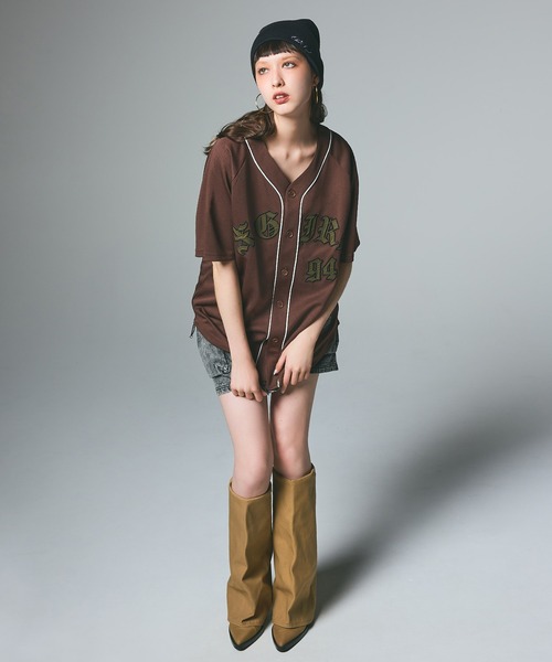 エックスガール X-girl OLD ENGLISH LOGO BASEBALL SHIRT オールド イングリッシュ ベースボールシャツ 半袖 レディース ストリート ブランド 新品 正規品 X-girl エックスガール OLD ENGLISH LOGO BASEBALL SHIRT