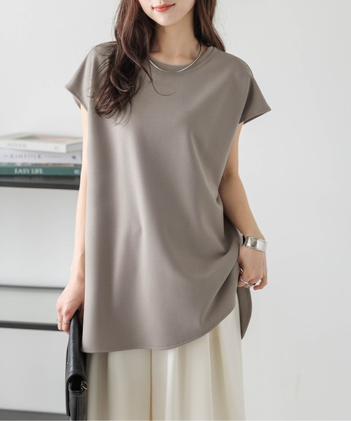 La-gemme（ラジェム）の「フレンチスリーブ ラウンドヘムトップス（Tシャツ/カットソー・レディース・グレイッシュベージュ/ホワイト/ブラック・フリー）」の3枚目の写真
