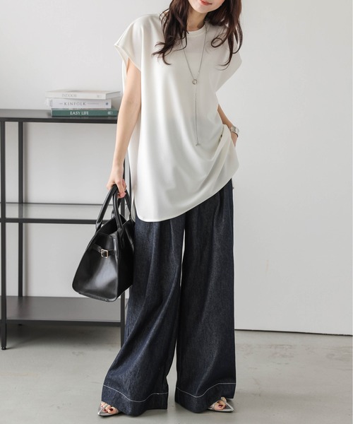 La-gemme（ラジェム）の「フレンチスリーブ ラウンドヘムトップス（Tシャツ/カットソー・レディース・グレイッシュベージュ/ホワイト/ブラック・フリー）」の4枚目の写真