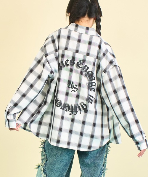 ANAP GｉRL（アナップガール）の「ANAPR+S オーバーチェックシャツ (キッズお揃い)【ユニセックス】（シャツ/ブラウス・キッズ・ホワイト/ブラック・M/S/XS）」の5枚目の写真