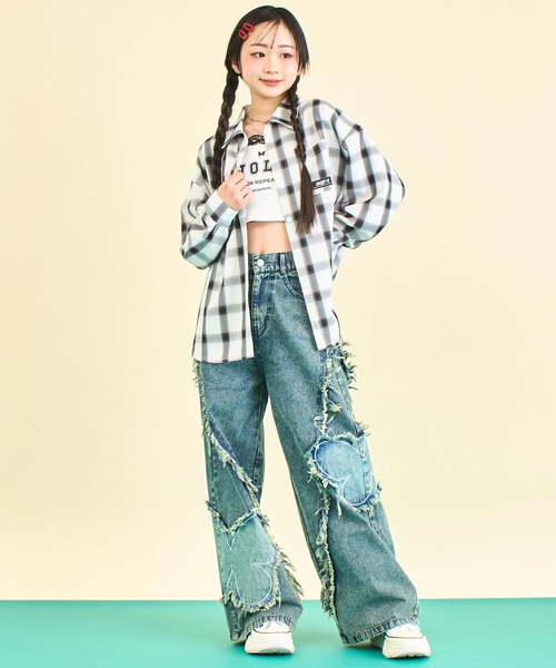 ANAP GｉRL（アナップガール）の「ANAPR+S オーバーチェックシャツ (キッズお揃い)【ユニセックス】（シャツ/ブラウス・キッズ・ホワイト/ブラック・M/S/XS）」の6枚目の写真