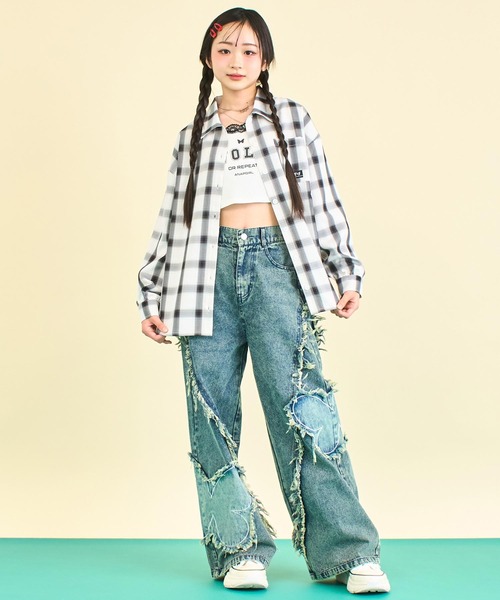 ANAP GｉRL（アナップガール）の「ANAPR+S オーバーチェックシャツ (キッズお揃い)【ユニセックス】（シャツ/ブラウス・キッズ・ホワイト/ブラック・M/S/XS）」の7枚目の写真