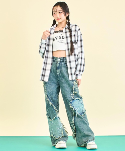 ANAP GｉRL（アナップガール）の「ANAPR+S オーバーチェックシャツ (キッズお揃い)【ユニセックス】（シャツ/ブラウス・キッズ・ホワイト/ブラック・M/S/XS）」の8枚目の写真