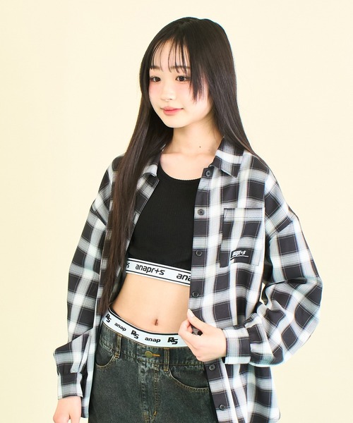 ANAP GｉRL（アナップガール）の「ANAPR+S オーバーチェックシャツ (キッズお揃い)【ユニセックス】（シャツ/ブラウス・キッズ・ホワイト/ブラック・M/S/XS）」の11枚目の写真