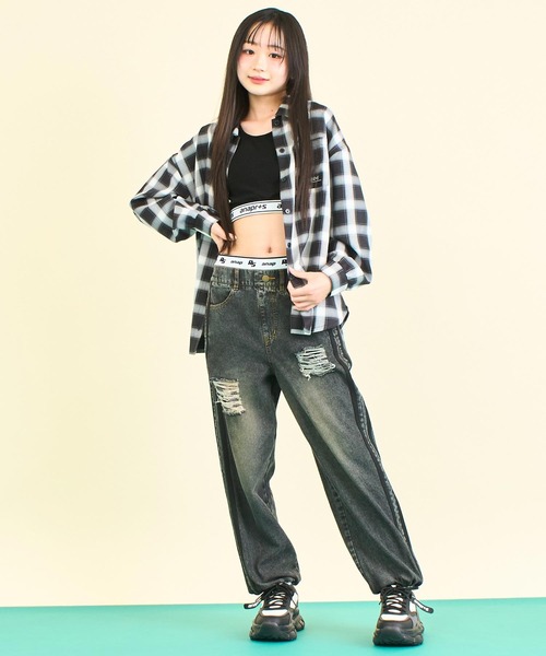 ANAP GｉRL（アナップガール）の「ANAPR+S オーバーチェックシャツ (キッズお揃い)【ユニセックス】（シャツ/ブラウス・キッズ・ホワイト/ブラック・M/S/XS）」の16枚目の写真