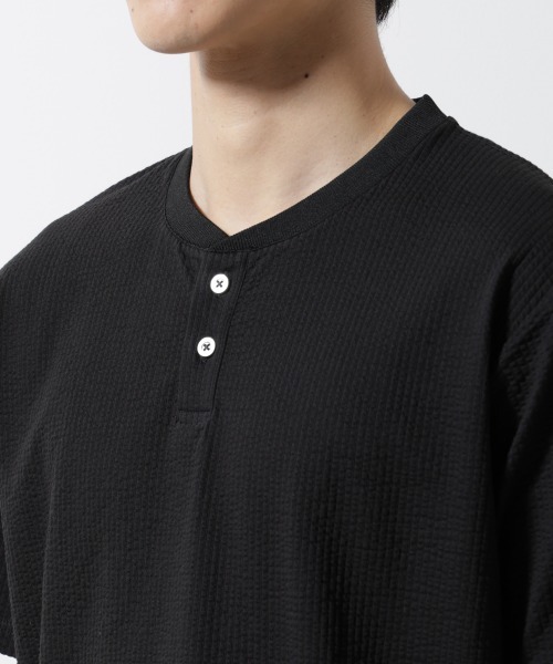 セール】ジャージーサッカーヘンリーネックTシャツ 半袖（T