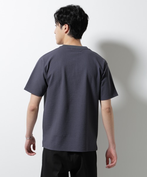 NANO universe（ナノユニバース）の「ジャージーサッカーヘンリーネックTシャツ 半袖（Tシャツ/カットソー・メンズ・グレー/ブラック/ホワイト/ネイビー・M/S/L）」の8枚目の写真